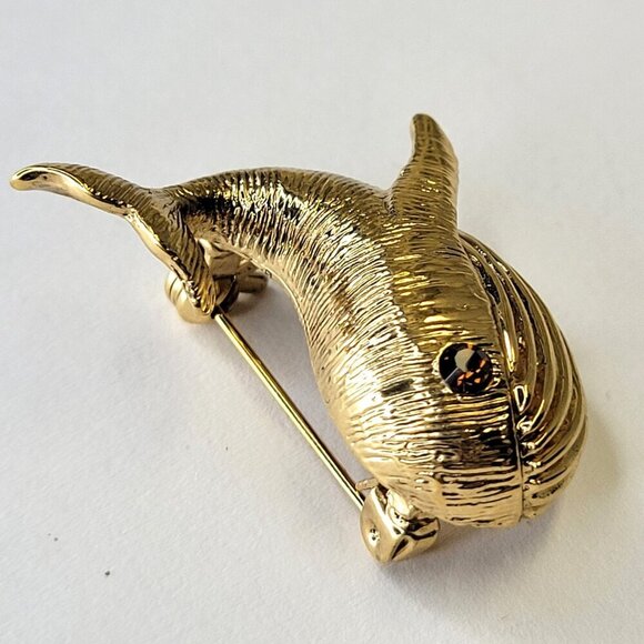 Gold Baby Whale Brooch Pin - Picture 3 of 8